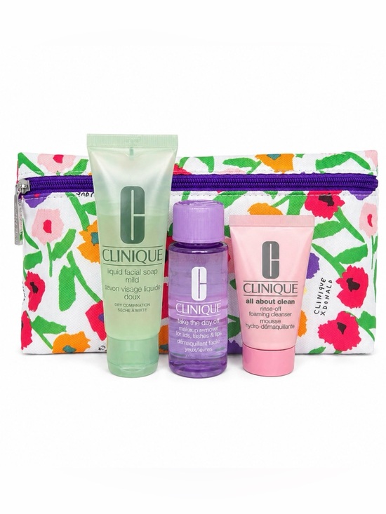 Clinique Other - Clinique 4 Pc Travel Skincare Set w/ Floral Cosmetic Bag